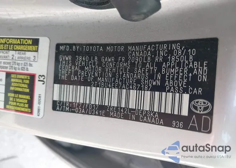 2010 Toyota Corolla S из США, поврежденный, VIN 2T1BU4EE7AC467187